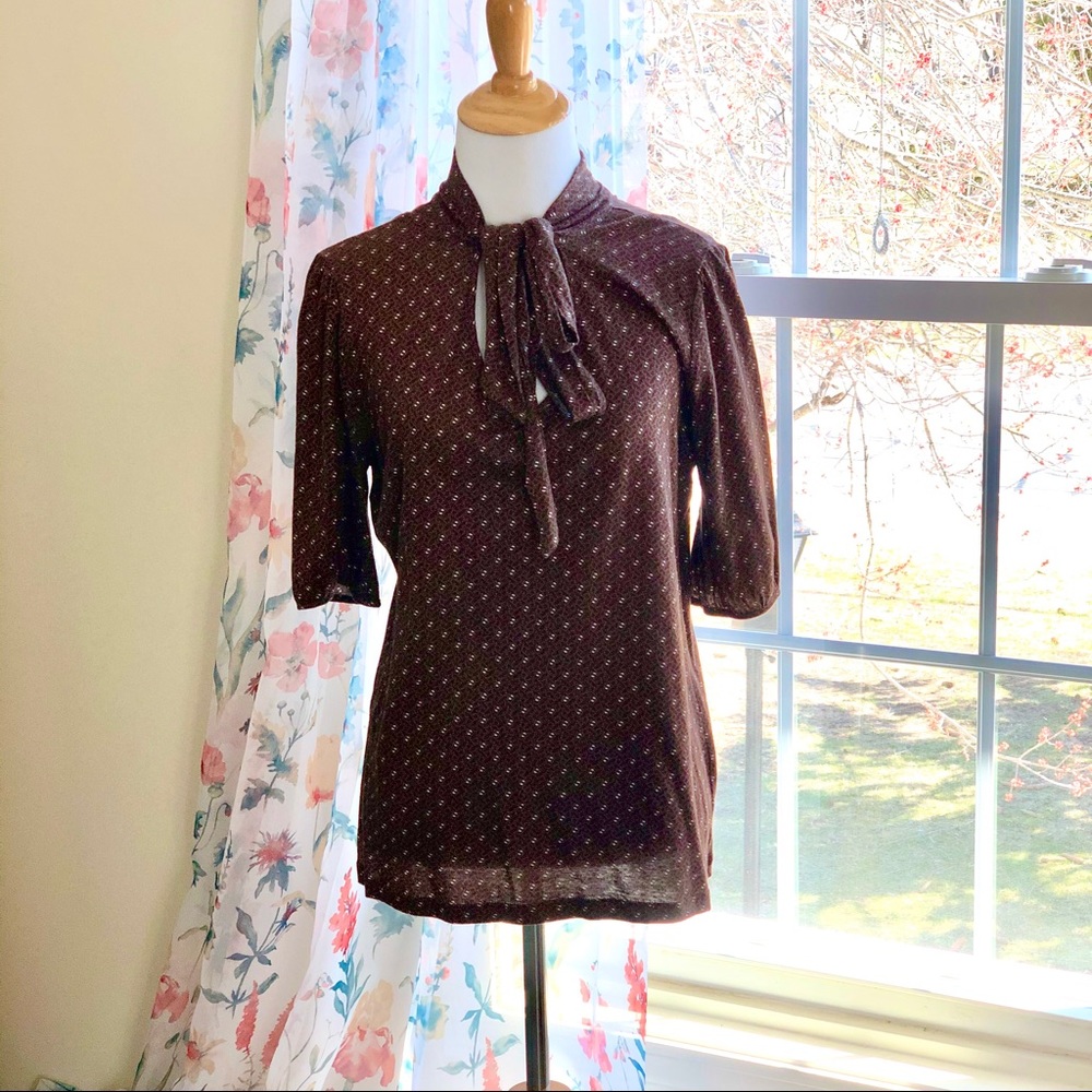 Merona Brown Tie Neck Top Size Large